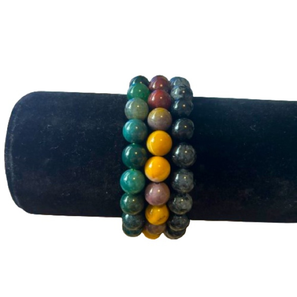 NEW 8mm Tourmaline Quartz, Mookaite, Moss Agate Beaded Stretch Bracelets